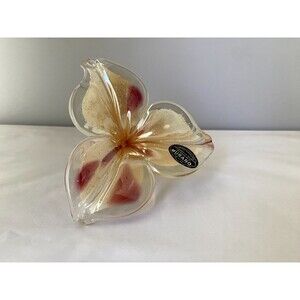 Vintage Murano Genuine Glass Lily Glitter Biege, Pink Flower (Read Description)